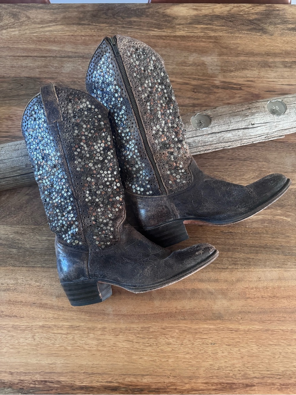Frye Deborah Embellished Brown Leather Cowboy Boots - Picture 6 of 6